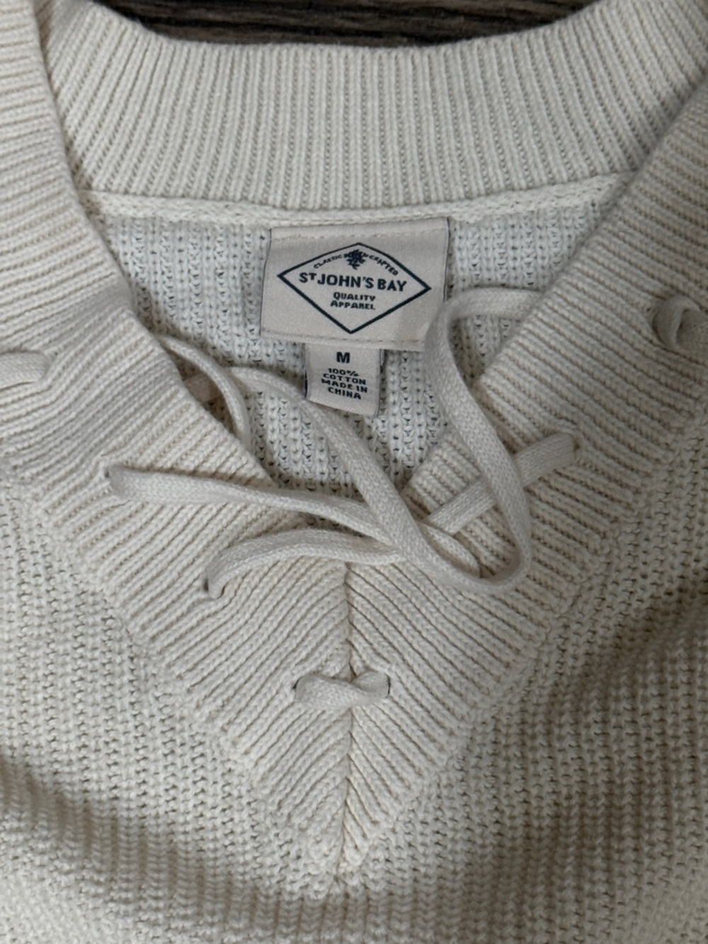 St. John's Bay Lace-Up Scoop Neck Ivory Sweater - Picture 4 of 4